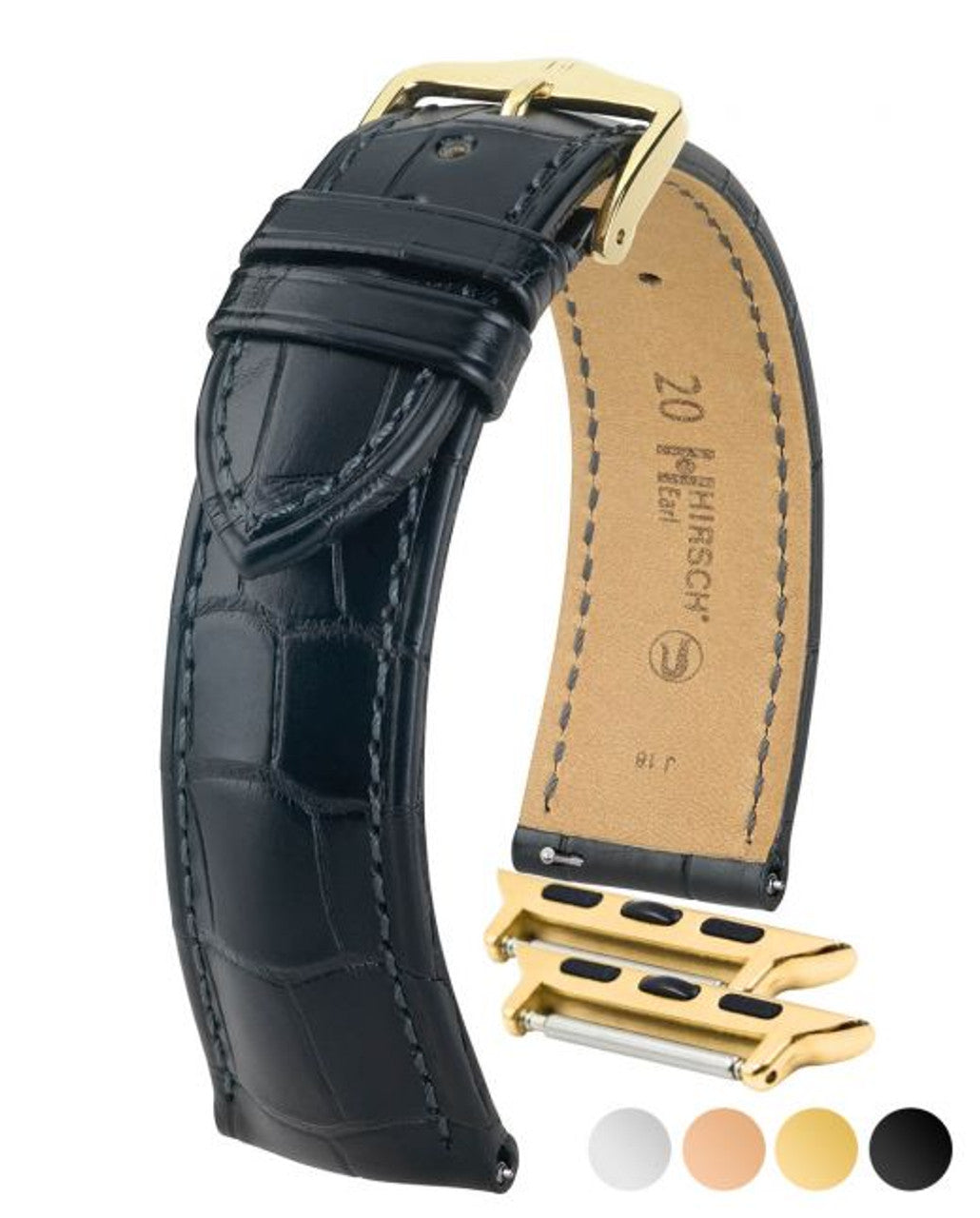 HIRSCH EARL Genuine Louisiana Matte Alligator Watch Band 047 07 - Black