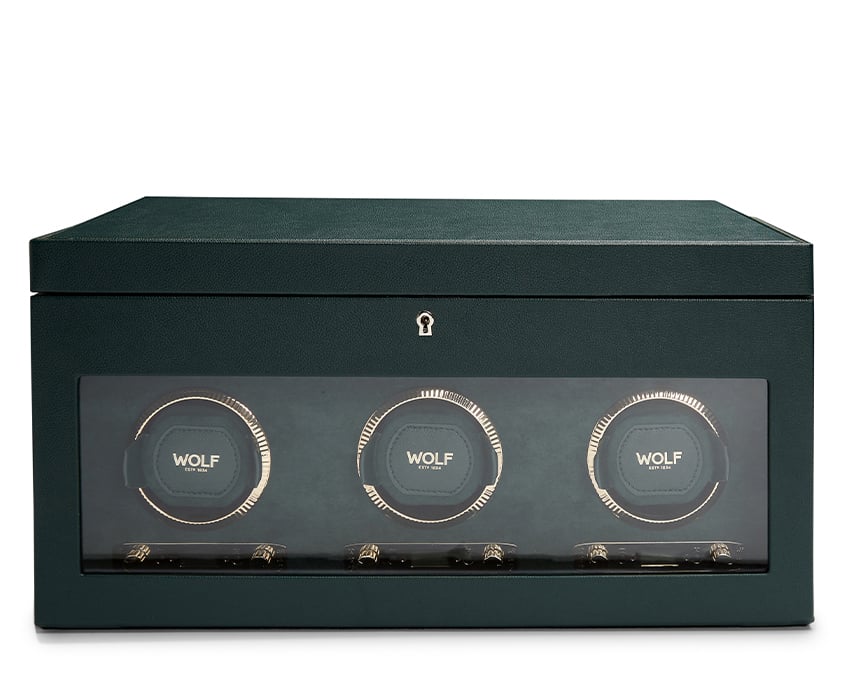 WOLF 1834 - British Racing Triple Watch Winder with Storage - Green