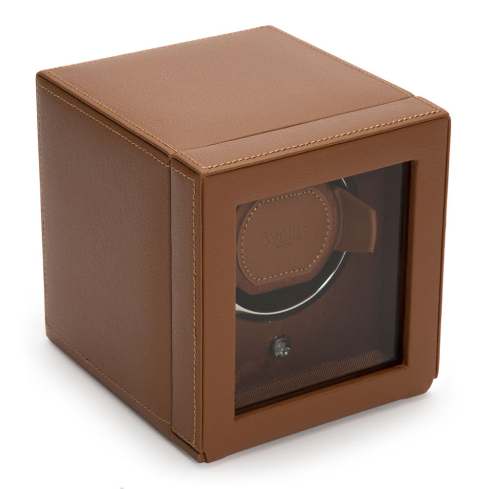 WOLF 1834 - Cub Single Watch Winder with Cover - Cognac