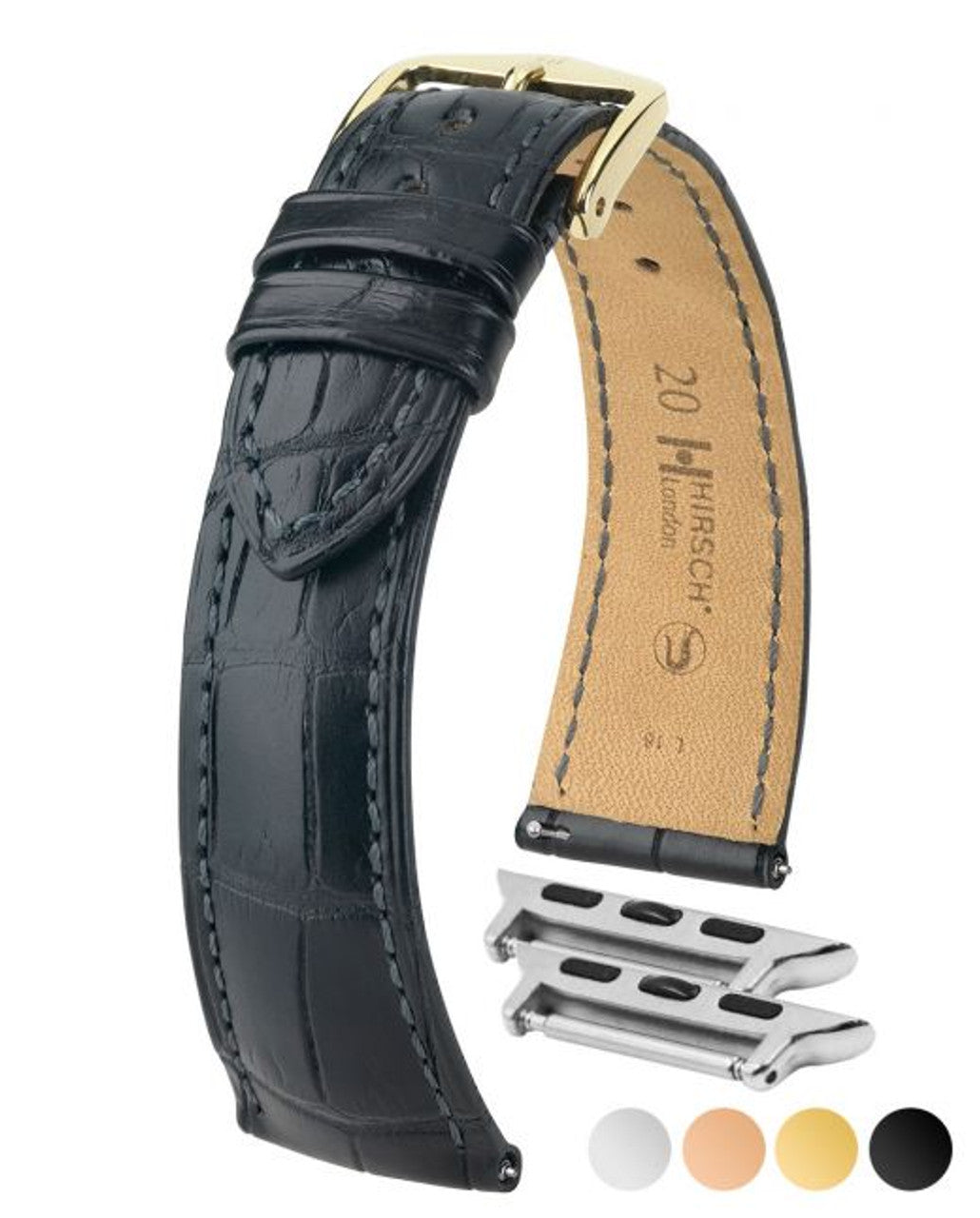 HIRSCH LONDON Genuine Louisiana Matte Alligator Watch Bracelet 043 07 - Black