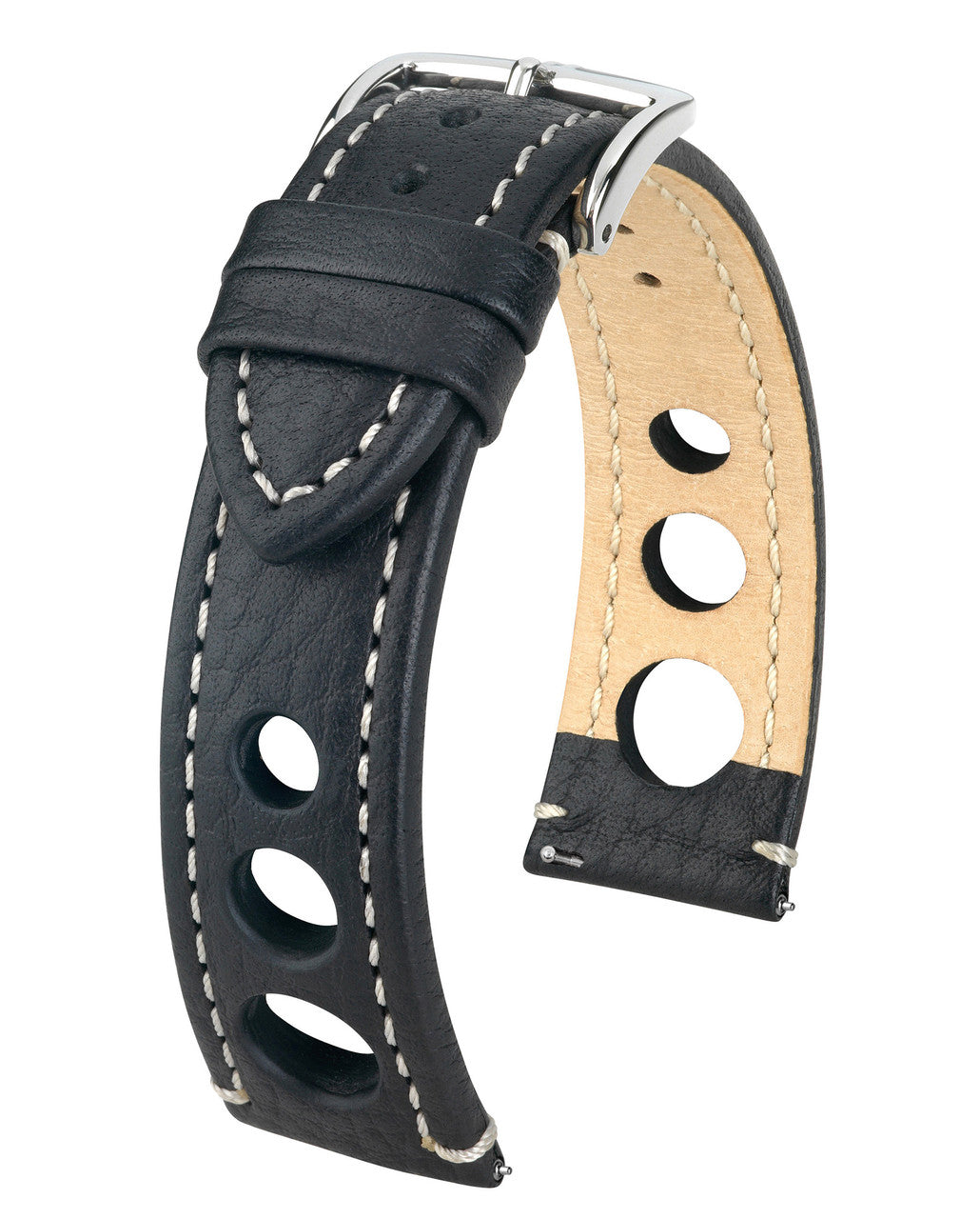 Hirsch RALLY Buffalo Calfskin Sports Watchband - Black w/White