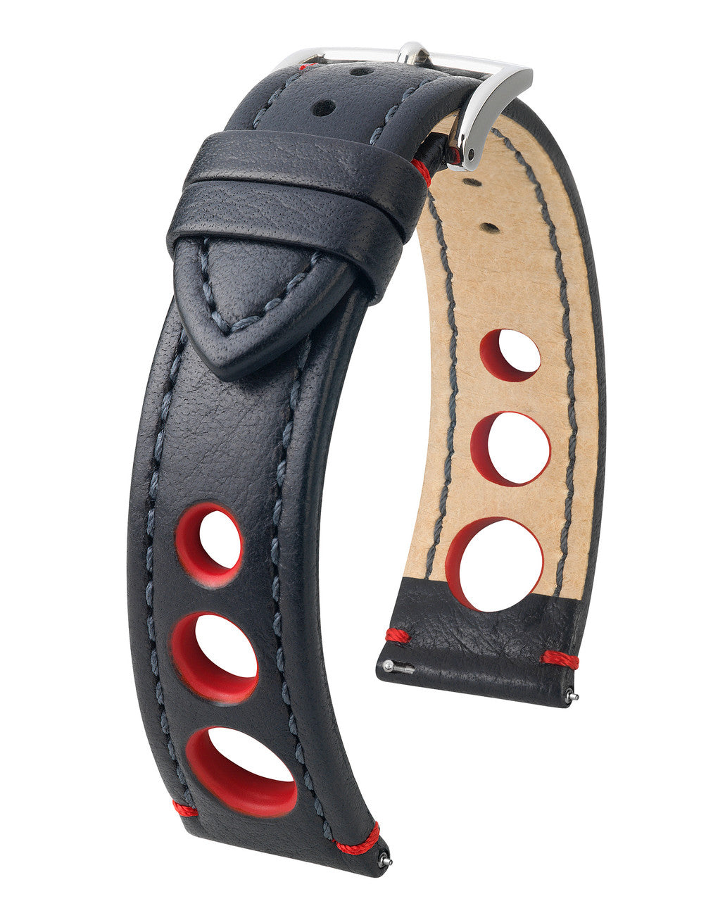 Hirsch RALLY Buffalo Calfskin Sports Watchband - Black w/Red