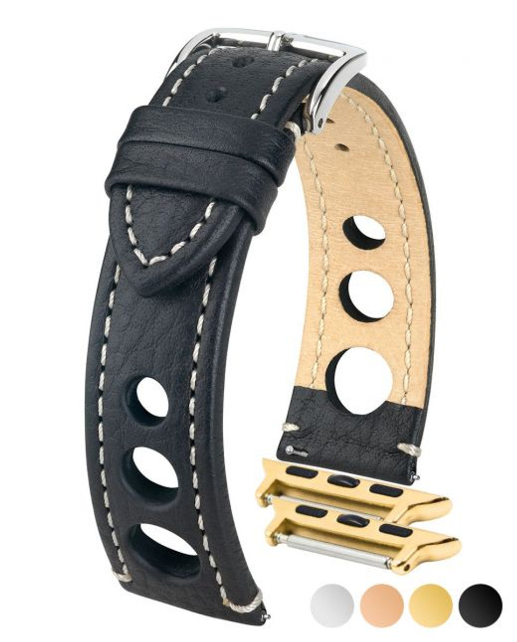 HIRSCH RALLY Buffalo Calfskin Sports Watchband 051 02 - Black w/White