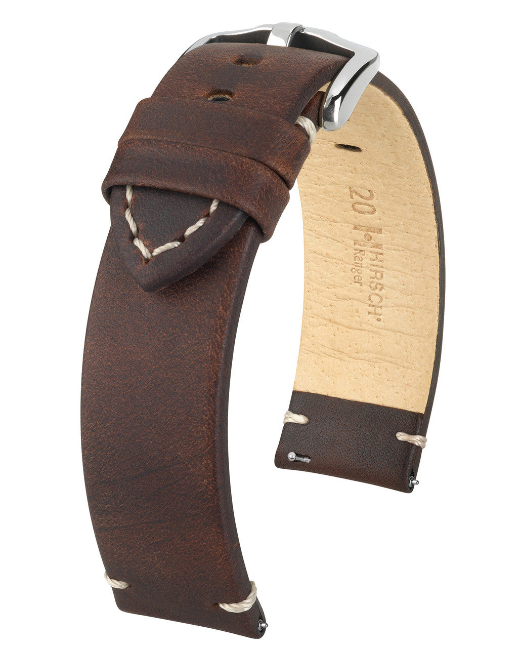 Hirsch RANGER Vintage style Calfskin Watch Strap - Brown