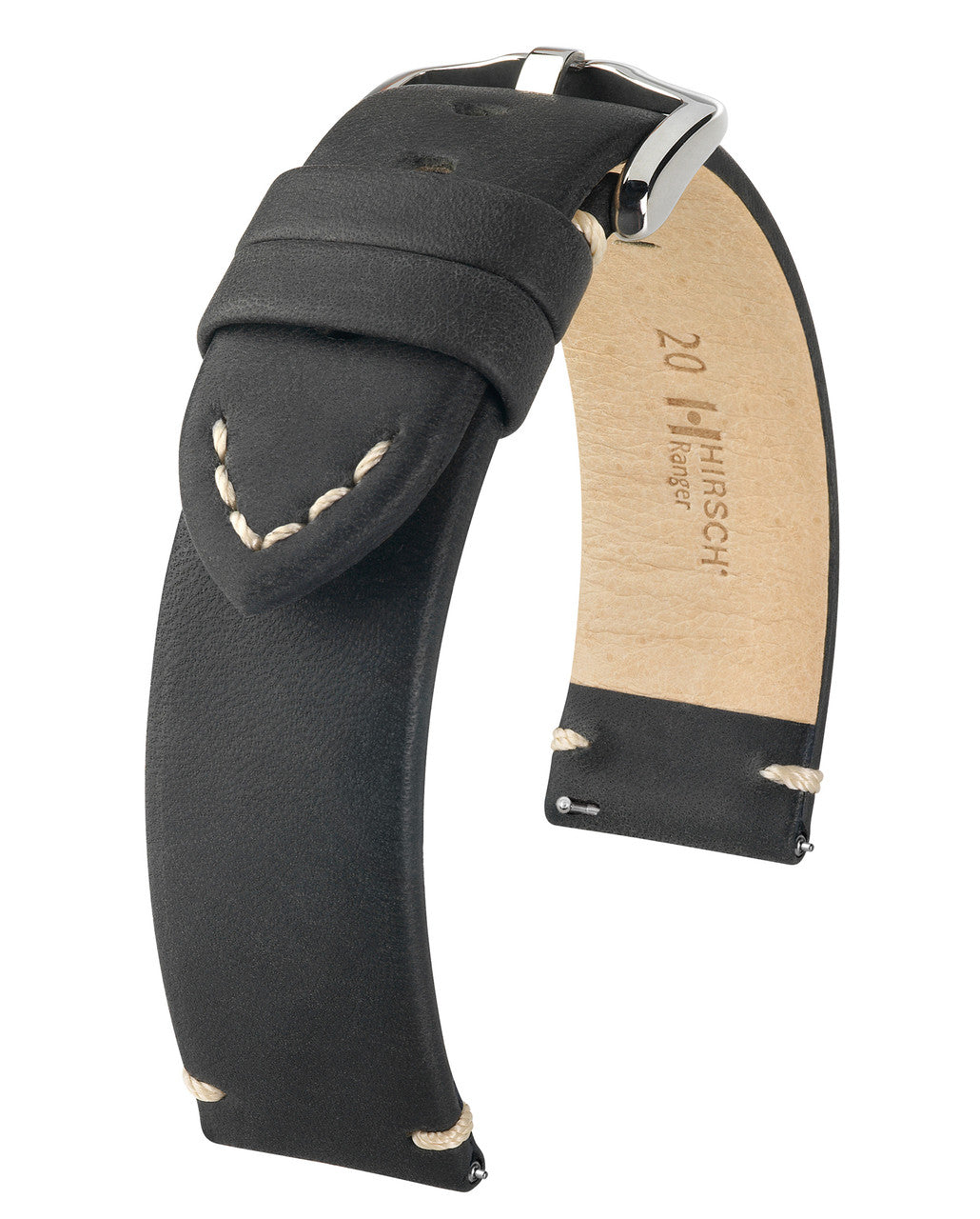 Hirsch RANGER Vintage style Calfskin Watch Strap - Black