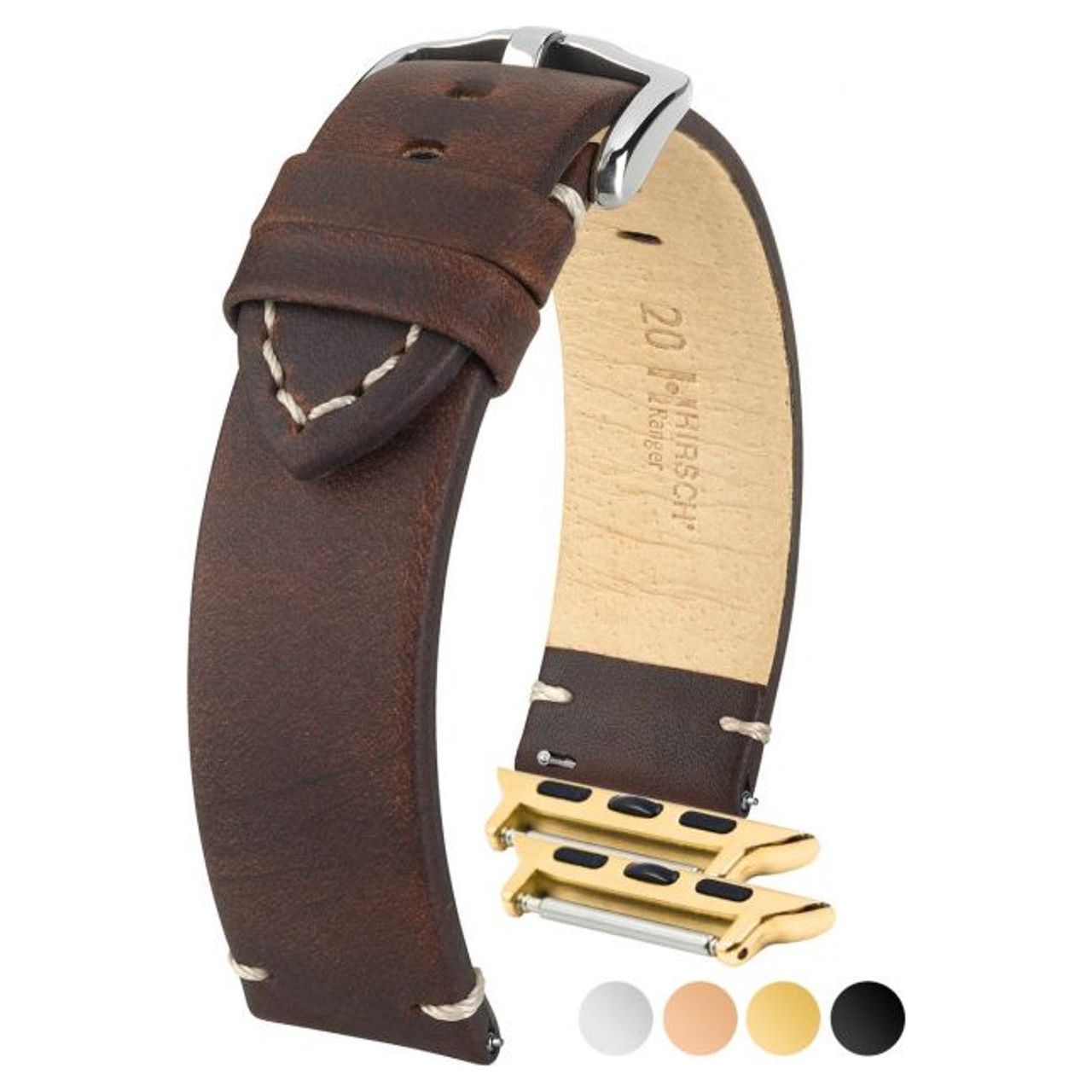 Brown HIRSCH RANGER Vintage style Calfskin Watch Strap 054 02