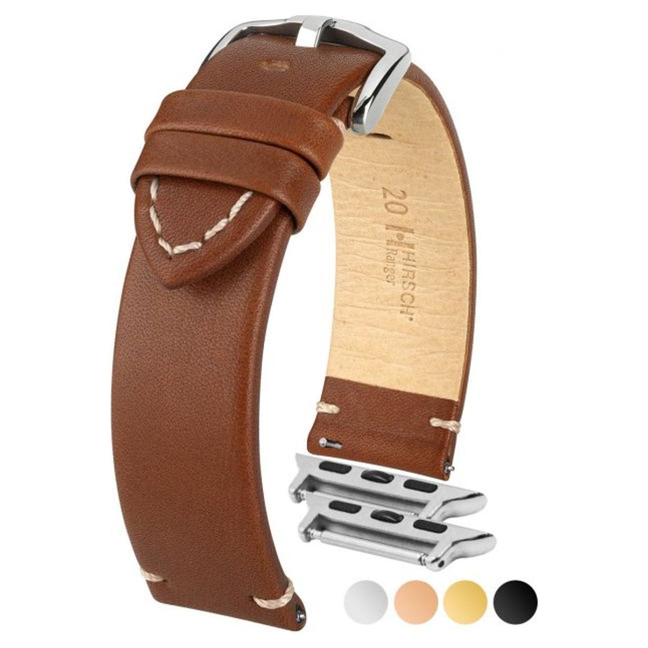 Gold Brown HIRSCH RANGER Vintage style Calfskin Watch Strap 054 02