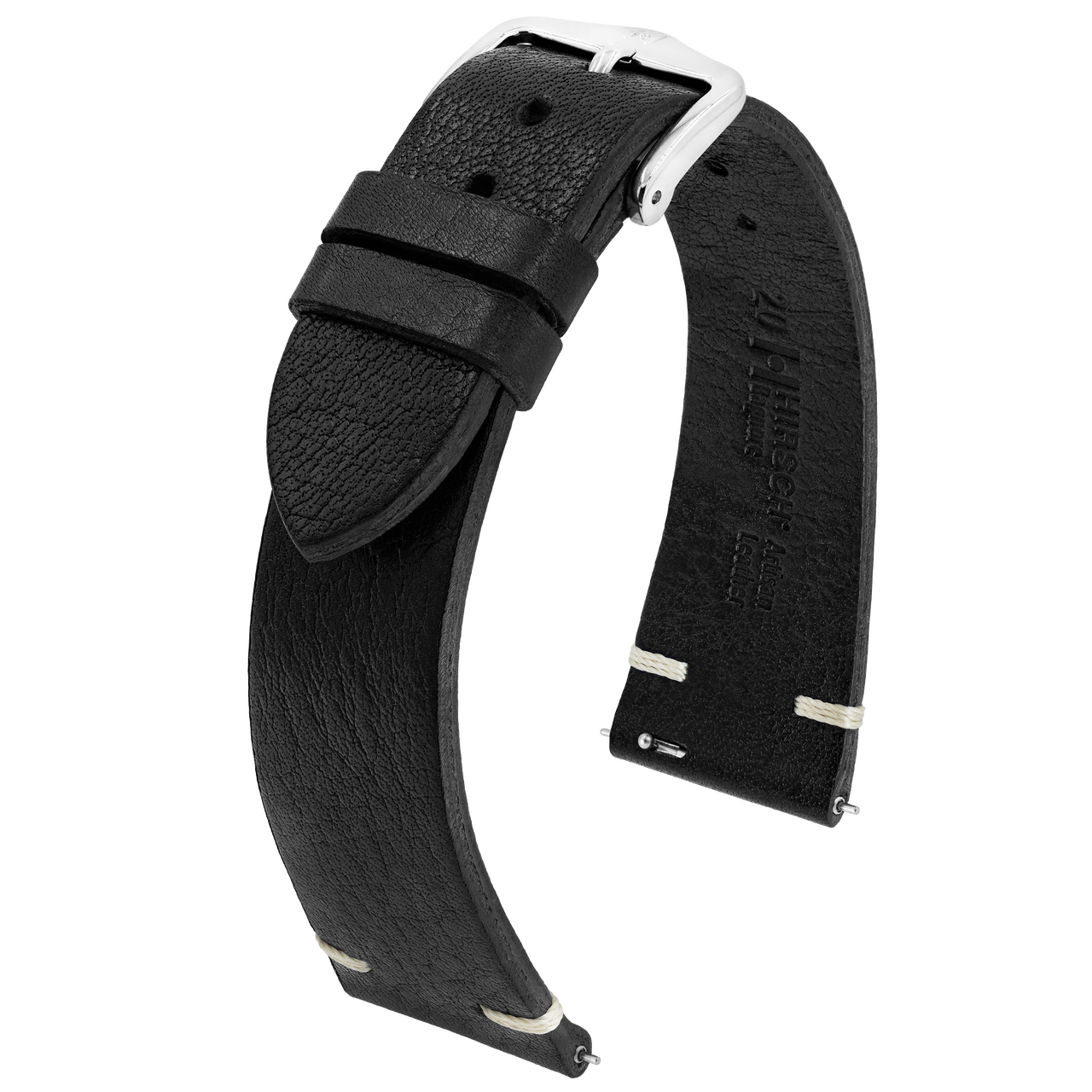 Black HIRSCH Bagnore Vintage style Calfskin Watchband