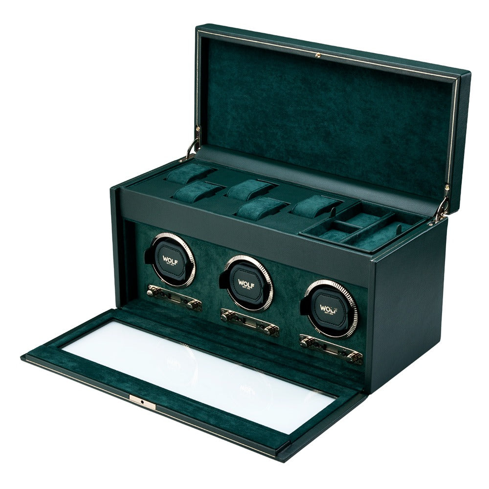 WOLF 1834 - British Racing Triple Watch Winder with Storage - Green