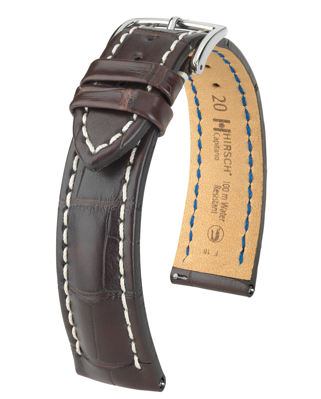 HIRSCH CAPITANO Louisiana Matte Alligator Watchband, Water Resistant - 22x18mm only 051 07 - Brown