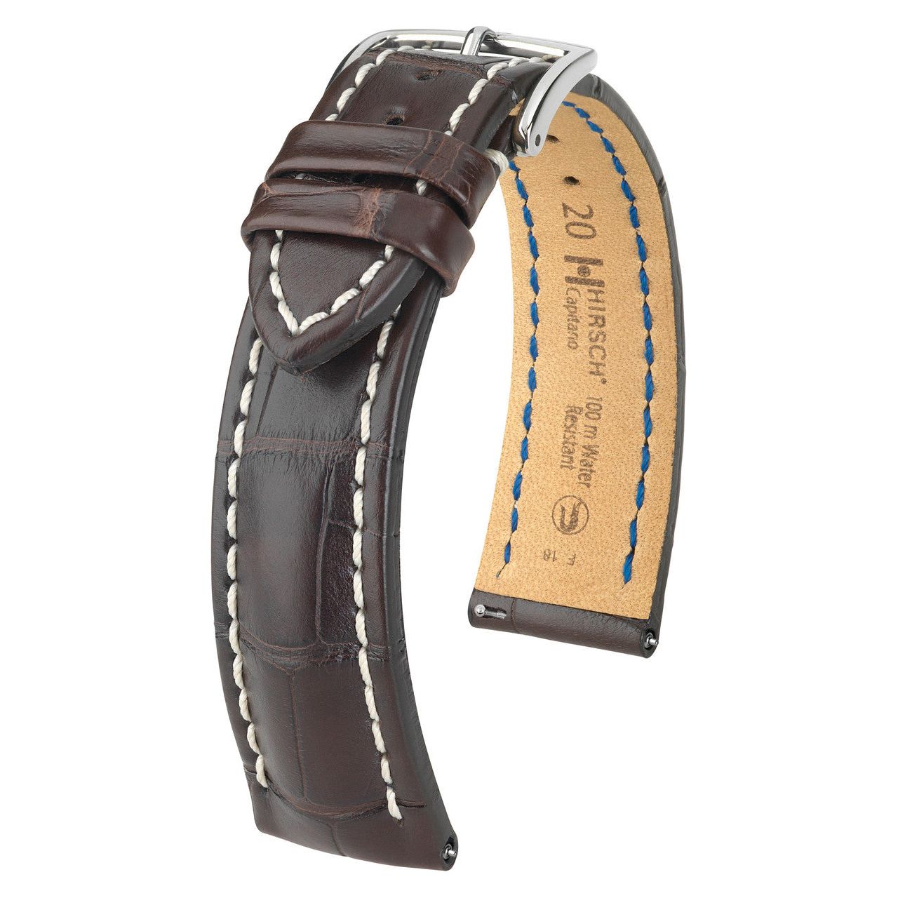 Brown HIRSCH CAPITANO Louisiana Matte Alligator Watchband, Water Resistant 050 07