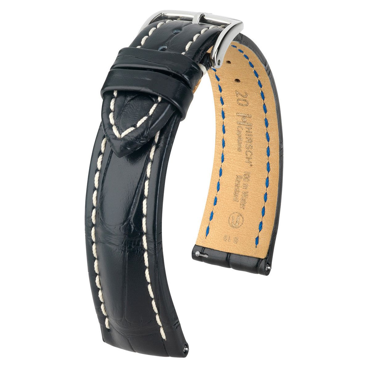 Black HIRSCH CAPITANO Louisiana Matte Alligator Watchband, Water Resistant 050 07