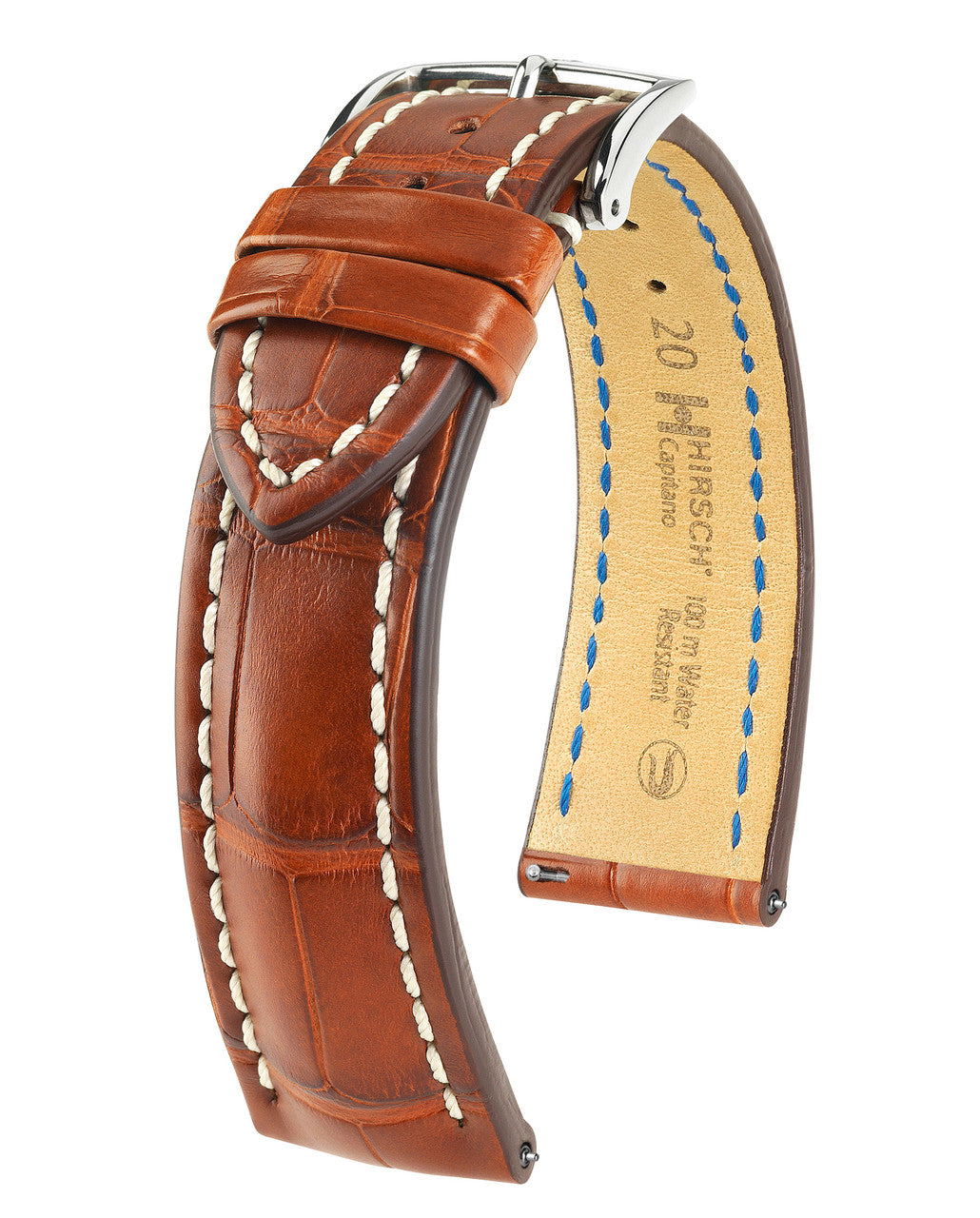 HIRSCH CAPITANO Louisiana Matte Alligator Watchband, Water Resistant 050 07 - Gold Brown