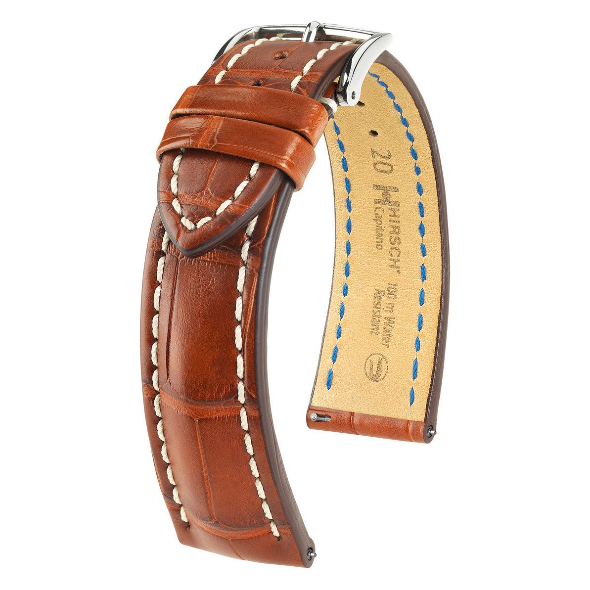 Gold Brown HIRSCH CAPITANO Louisiana Matte Alligator Watchband, Water Resistant 050 07