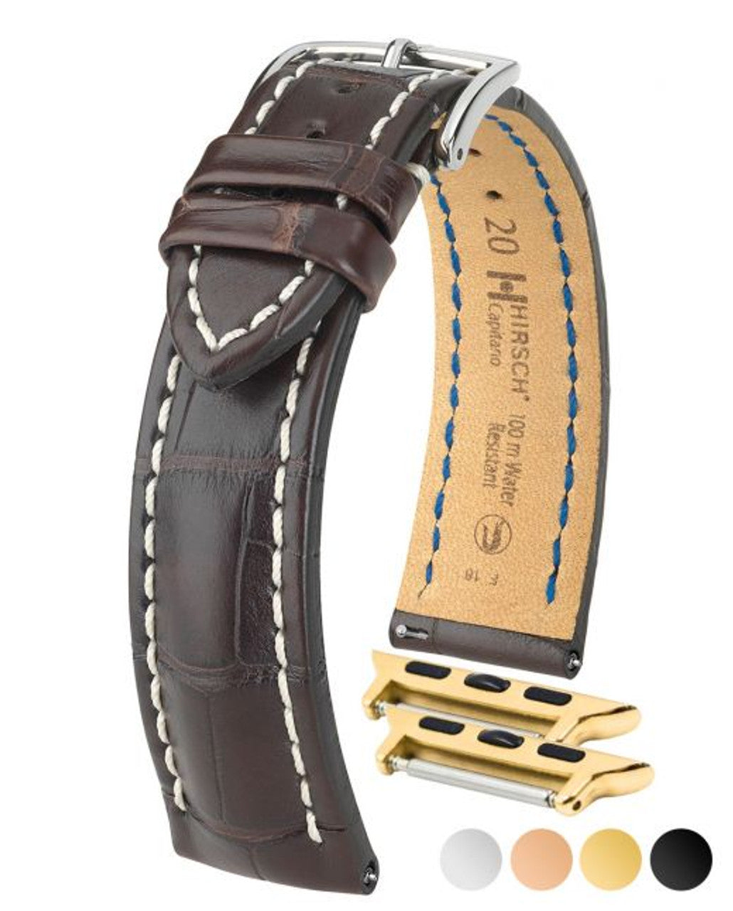 HIRSCH CAPITANO Louisiana Matte Alligator Watchband, Water Resistant 050 07 - Brown