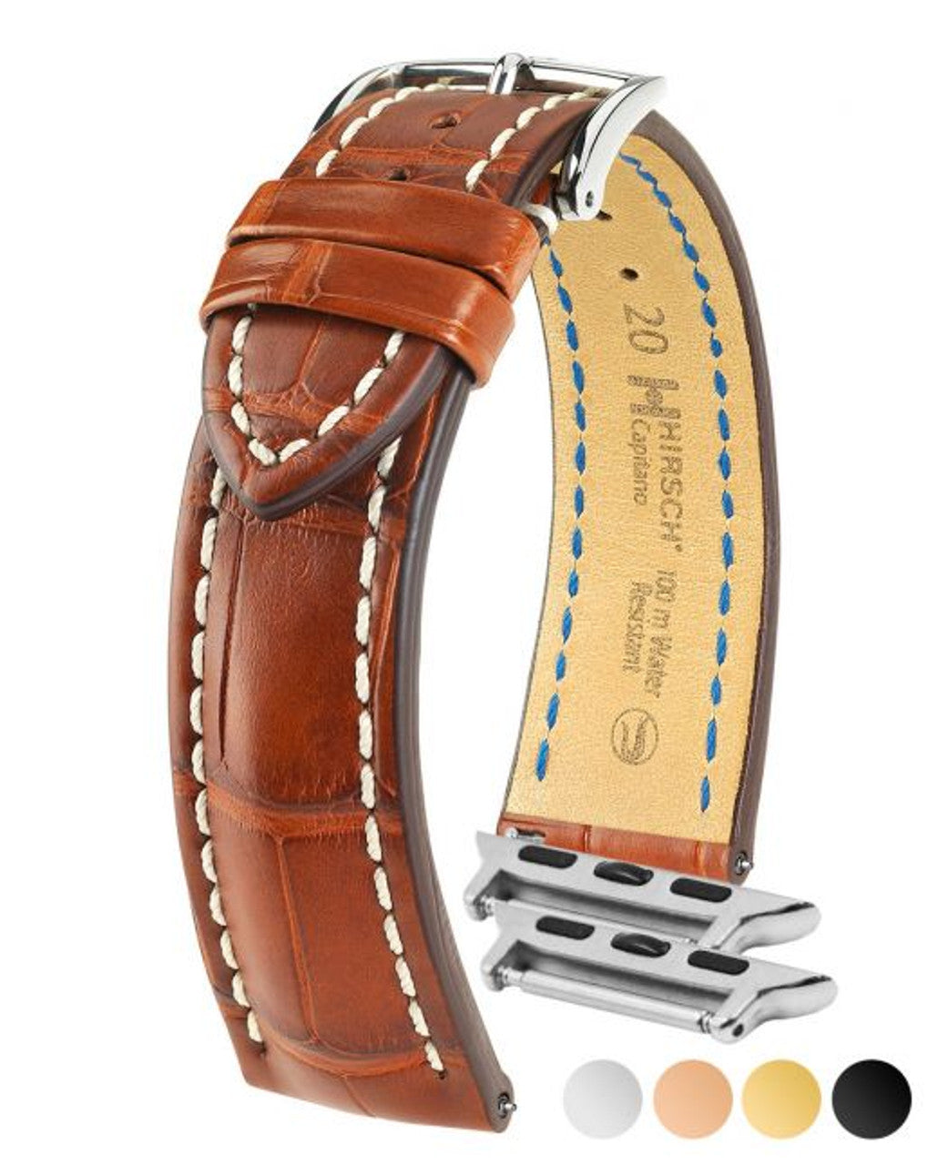 HIRSCH CAPITANO Louisiana Matte Alligator Watchband, Water Resistant 050 07 - Gold Brown