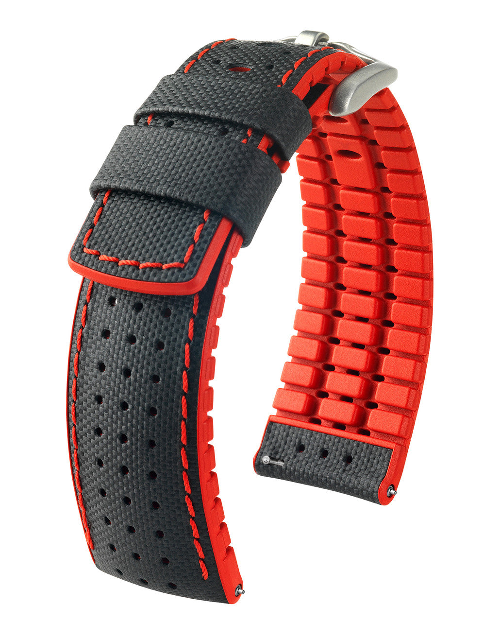 HIRSCH ROBBY Performance Calfskin Watch Band 091 20 94 - Black w/Red