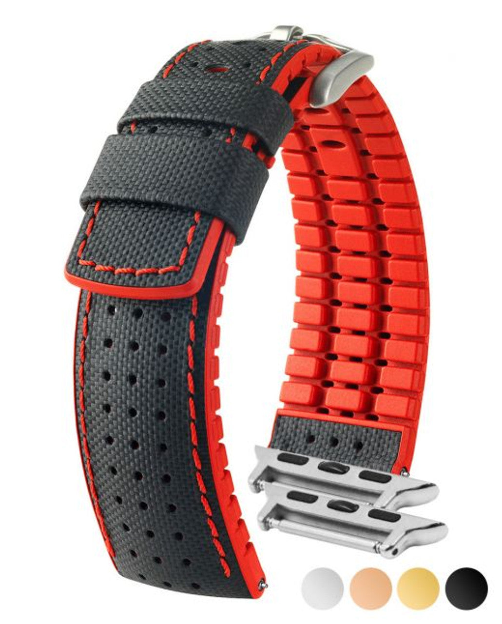 HIRSCH ROBBY Performance Calfskin Watch Band 091 20 94 - Black w/Red