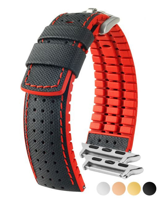 Hirsch ROBBY Performance Calfskin Watch Band 94 - Black w/Red
