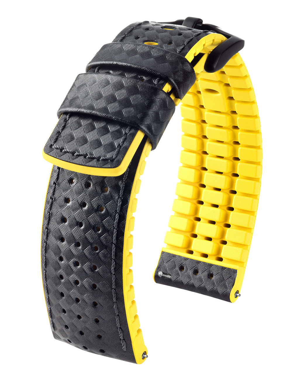 HIRSCH AYRTON Performance Calfskin Watch Band 091 72 92 - Black w/Yellow