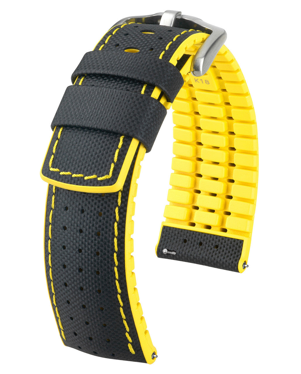 HIRSCH ROBBY Performance Calfskin Watch Band 091 72 94 - Black w/Yellow