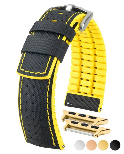 Hirsch ROBBY Performance Calfskin Watch Band 94 - Black w/Yellow - view 2
