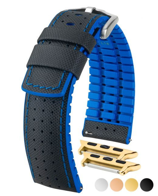 Hirsch ROBBY Performance Calfskin Watch Band 94 - Black w/Blue - view 2