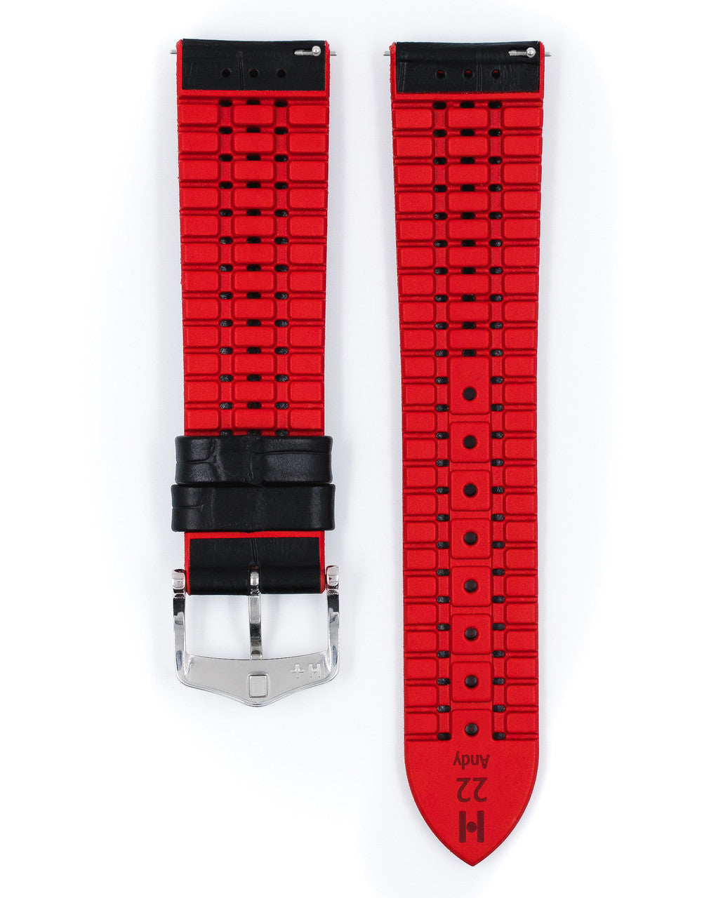 Hirsch ANDY Performance Alligator Embossed Calfskin Watch Band 28 - Black w/Red - view 2