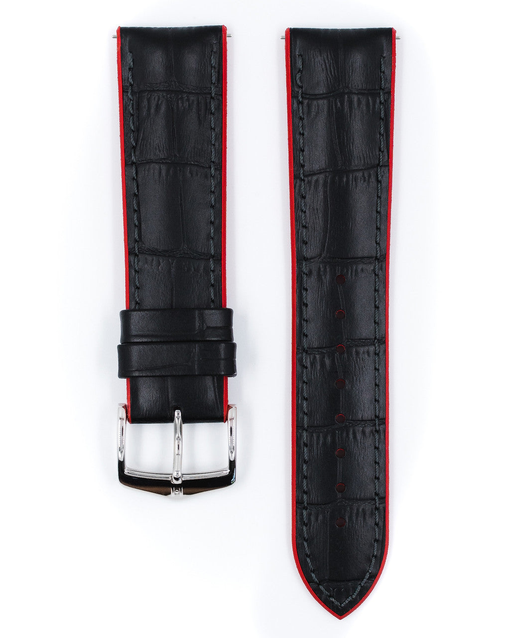 Hirsch ANDY Performance Alligator Embossed Calfskin Watch Band 28 - Black w/Red - view 3