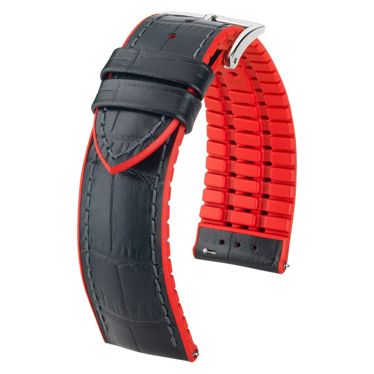 Black &amp; Red HIRSCH ANDY Performance Alligator Embossed Calfskin Watch Band 092 20 28