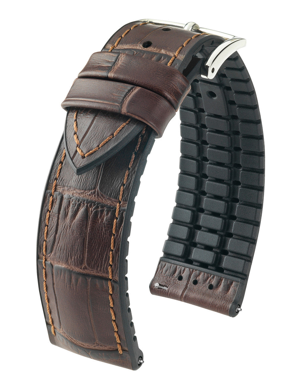 HIRSCH PAUL Performance Alligator Embossed Calfskin Watch Band 092 50 28 - Brown