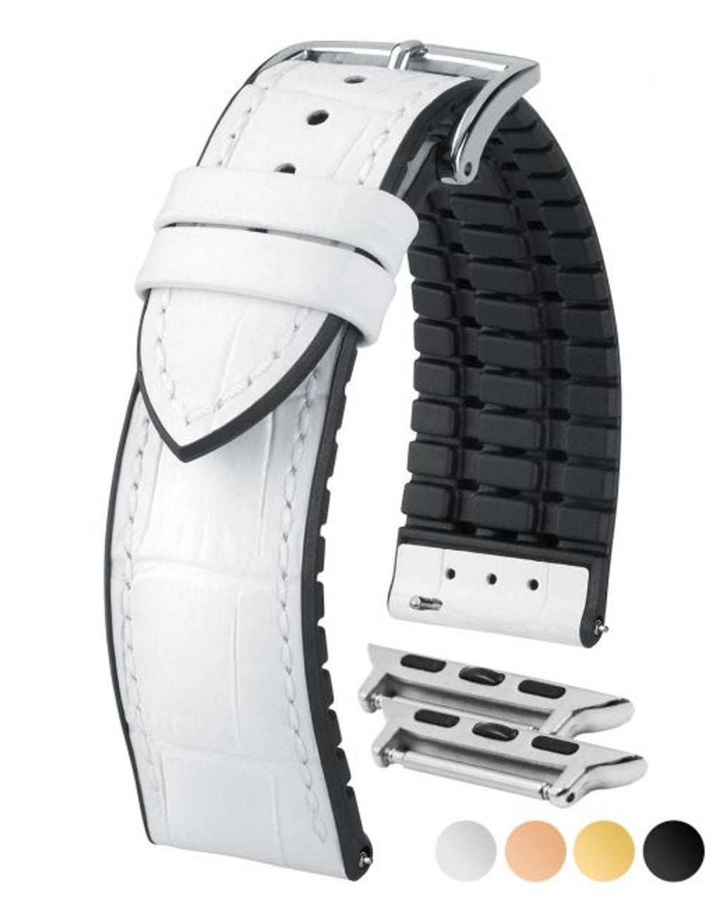 HIRSCH PAUL Performance Alligator Embossed Calfskin Watch Band 092 50 28 - White