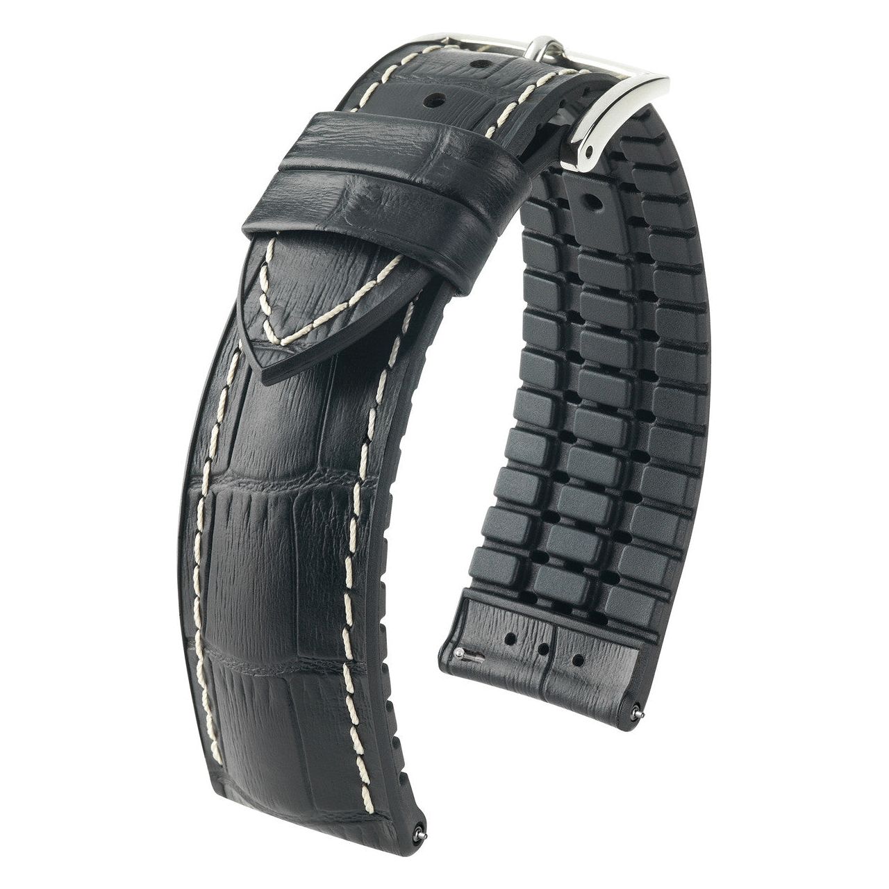 Black HIRSCH GEORGE Performance Alligator Embossed Calfskin Watch Band 092 51 28