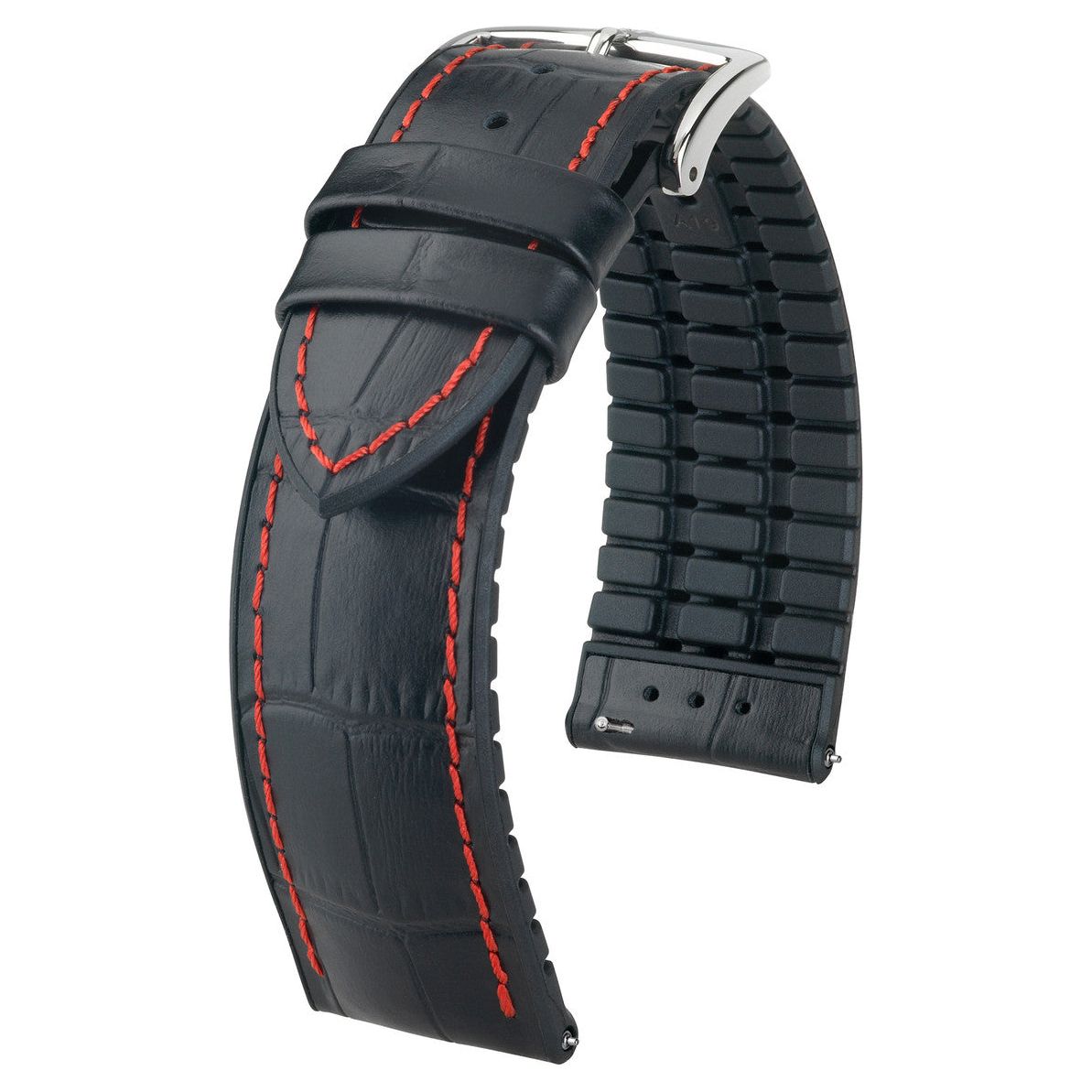 Black &amp; Red HIRSCH GEORGE Performance Alligator Embossed Calfskin Watch Band 092 51 28