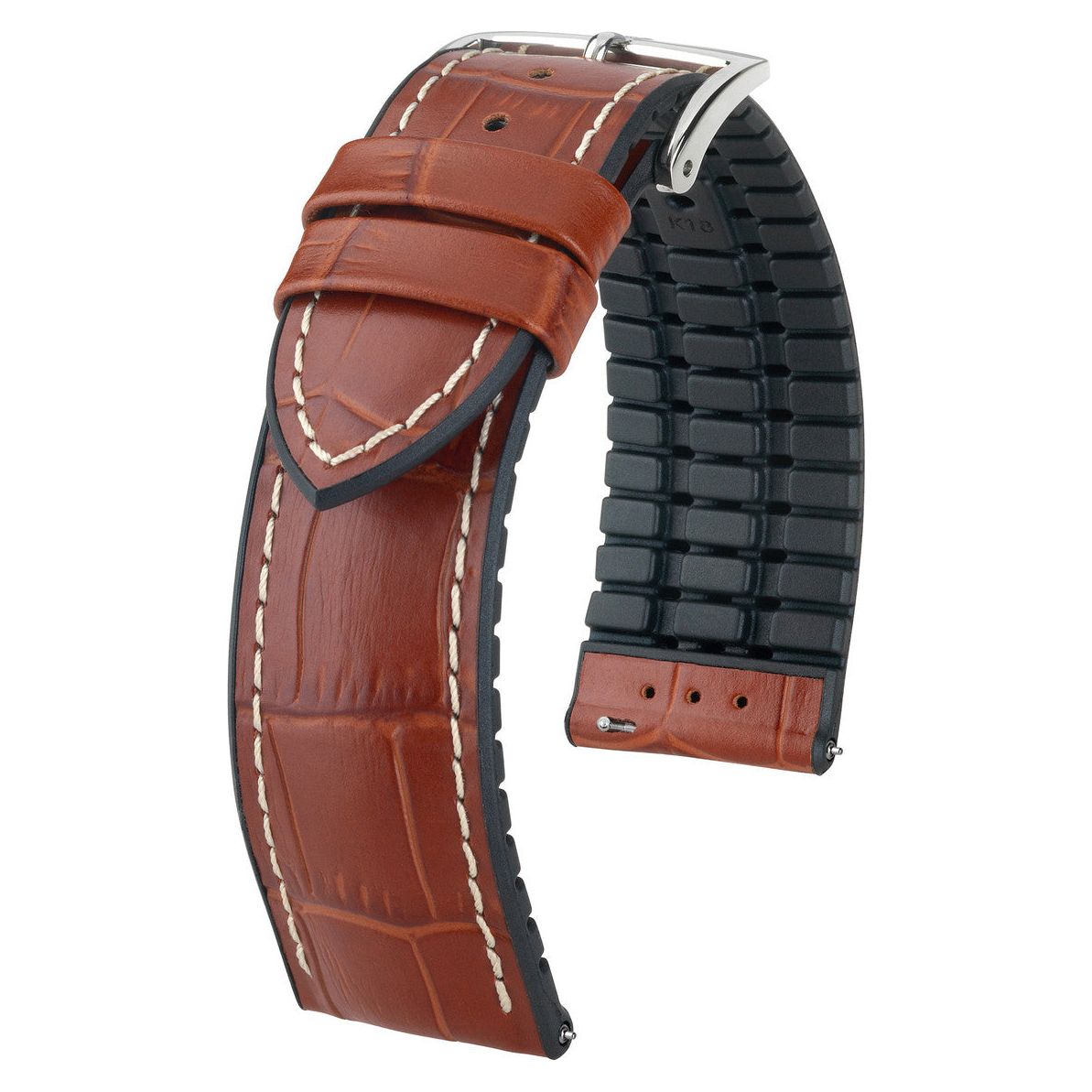 Gold Brown HIRSCH GEORGE Performance Alligator Embossed Calfskin Watch Band 092 51 28