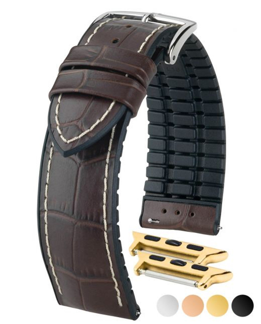 HIRSCH GEORGE Performance Alligator Embossed Calfskin Watch Band 092 51 28 - Brown