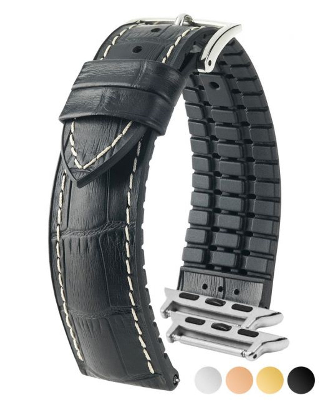 HIRSCH GEORGE Performance Alligator Embossed Calfskin Watch Band 092 51 28 - Black