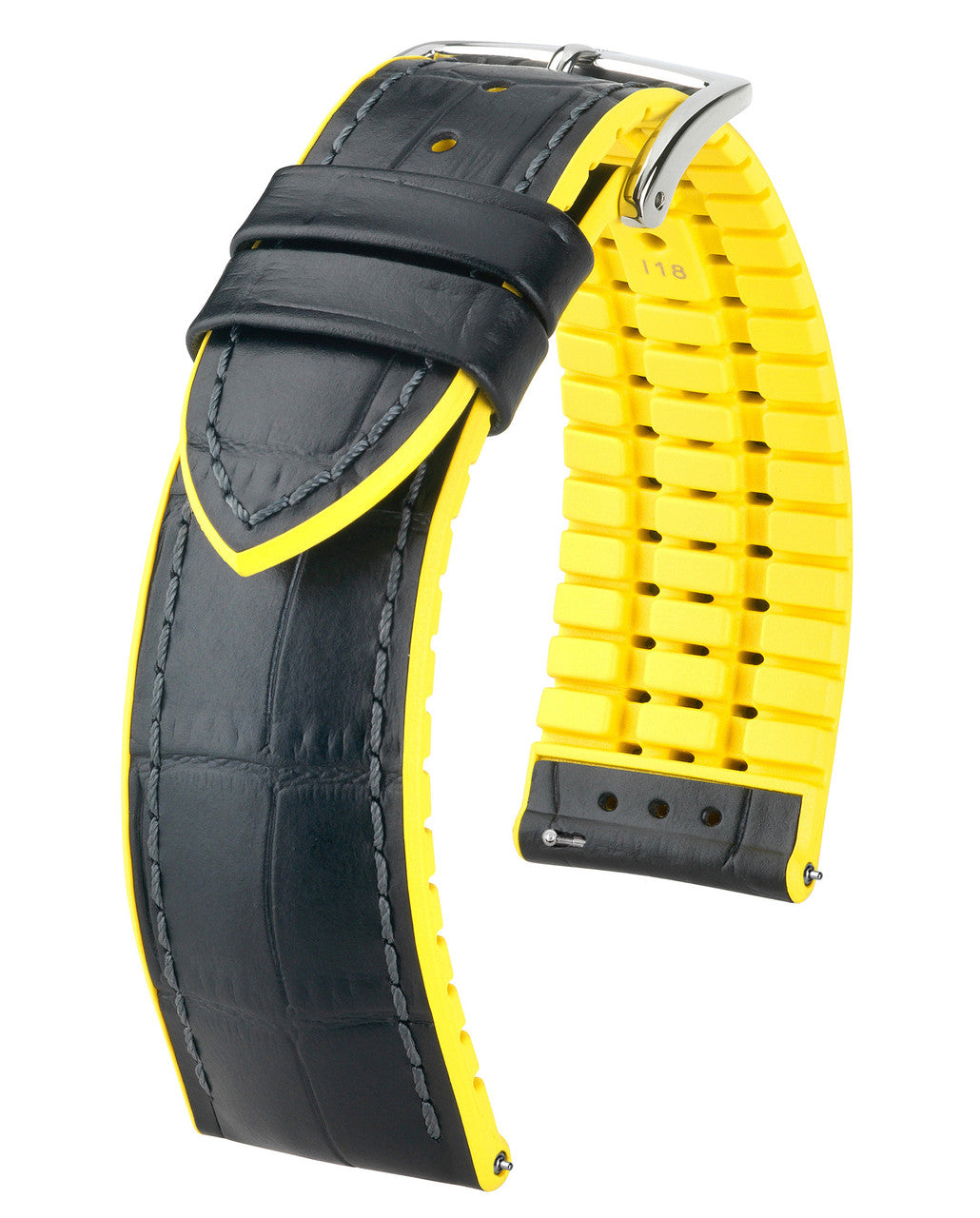 HIRSCH ANDY Performance Alligator Embossed Calfskin Watch Band 092 72 28 - Black w/Yellow