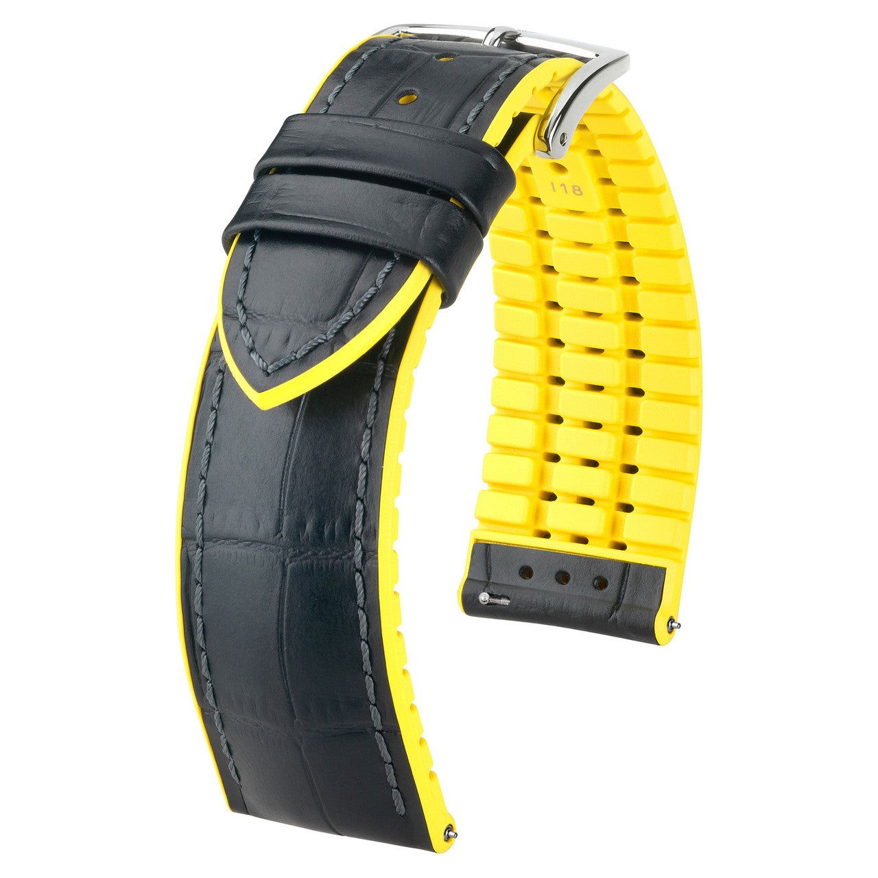 Black &amp; Yellow HIRSCH ANDY Performance Alligator Embossed Calfskin Watch Band 092 72 28