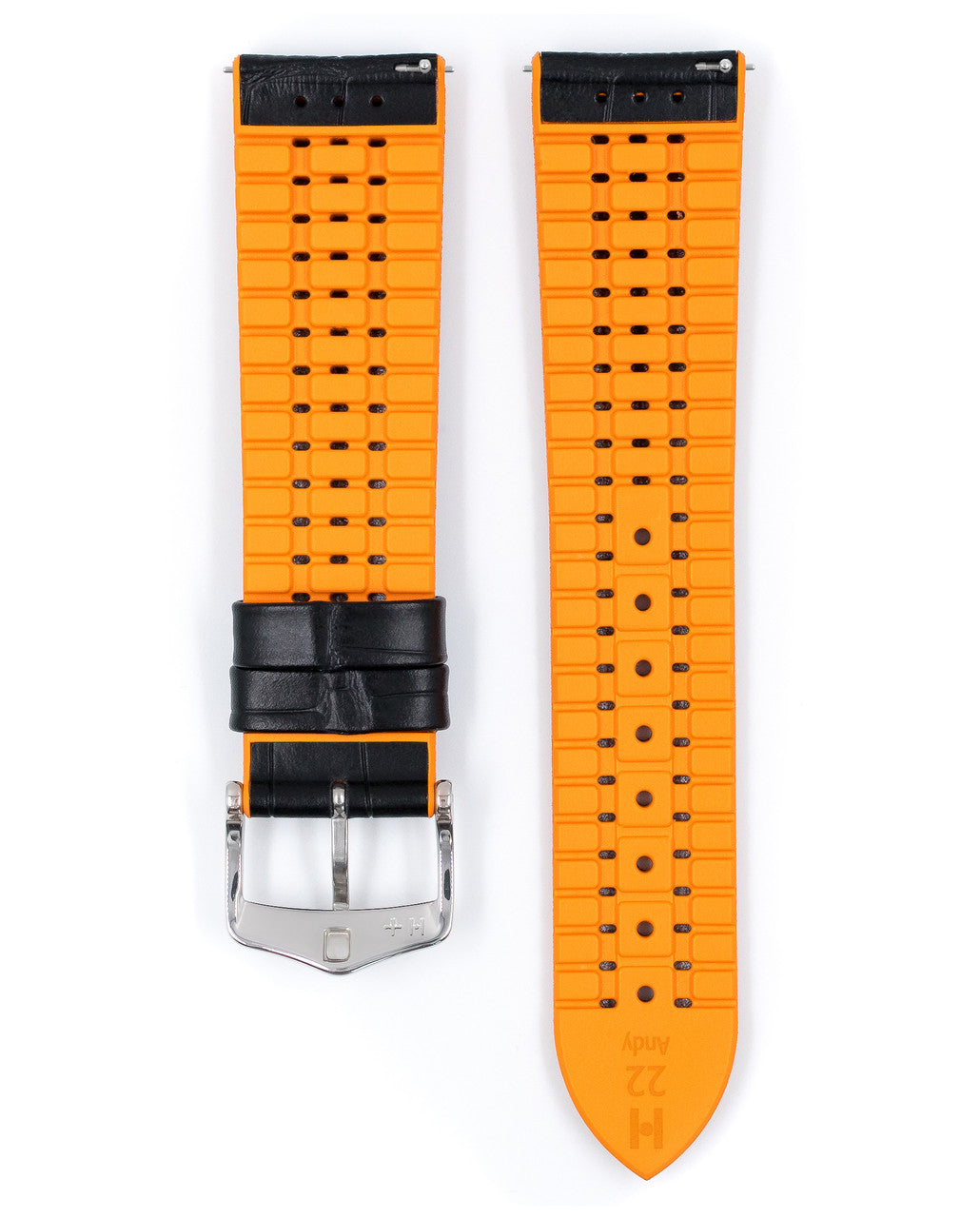 Hirsch ANDY Performance Alligator Embossed Calfskin Watch Band 28 - Black w/Orange - view 3