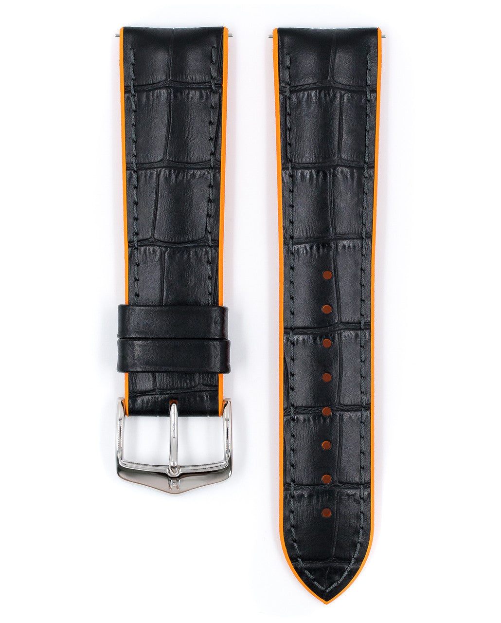 Hirsch ANDY Performance Alligator Embossed Calfskin Watch Band 28 - Black w/Orange - view 4