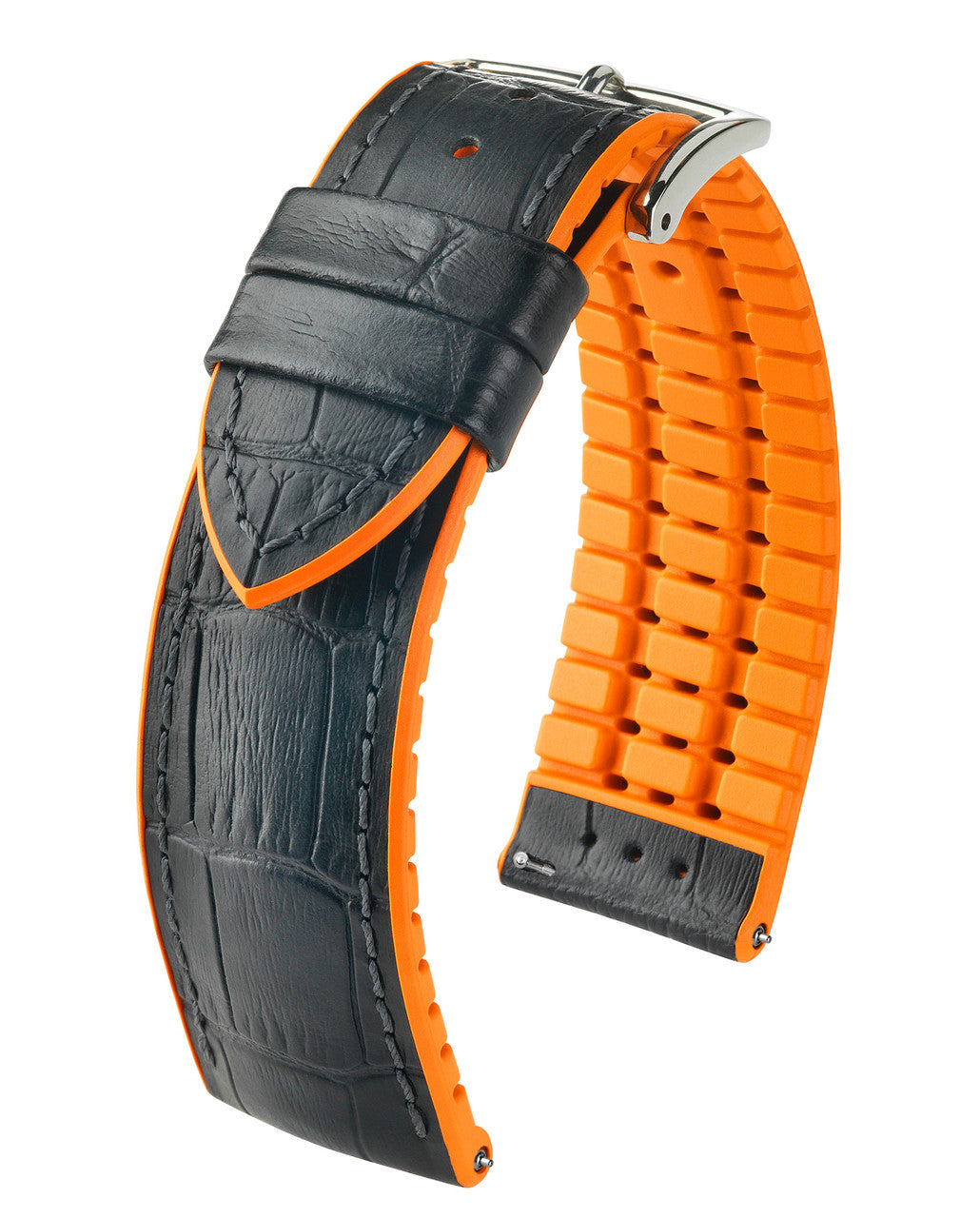 Hirsch ANDY Performance Alligator Embossed Calfskin Watch Band 28 - Black w/Orange