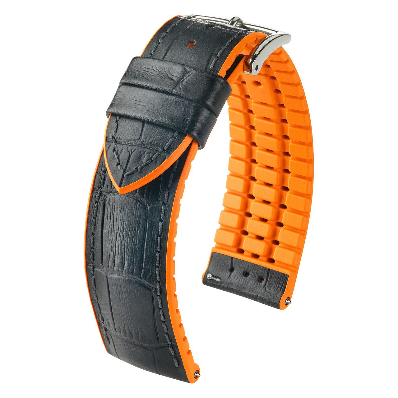 Black &amp; Orange HIRSCH ANDY Performance Alligator Embossed Calfskin Watch Band 092 76 28