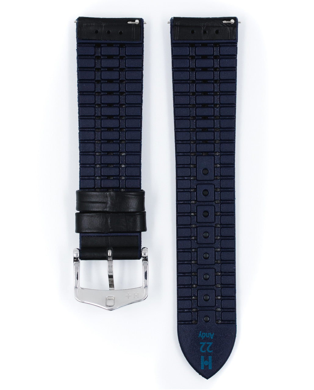 Hirsch ANDY Performance Alligator Embossed Calfskin Watch Band 28 - Black w/Blue - view 3
