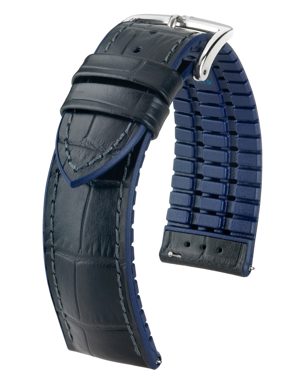 Hirsch ANDY Performance Alligator Embossed Calfskin Watch Band 28 - Black w/Blue