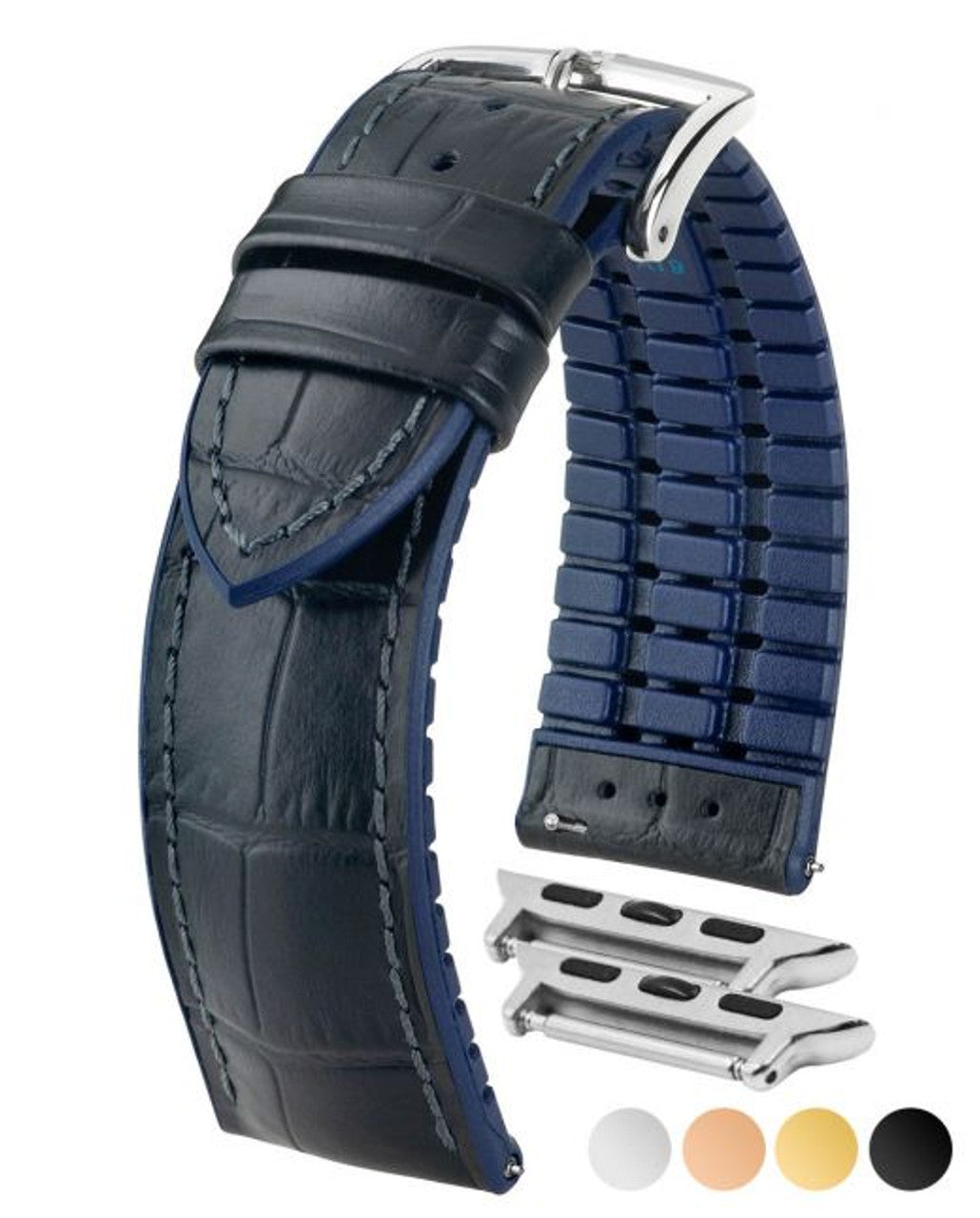 HIRSCH ANDY Performance Alligator Embossed Calfskin Watch Band 092 80 28 - Black w/Blue