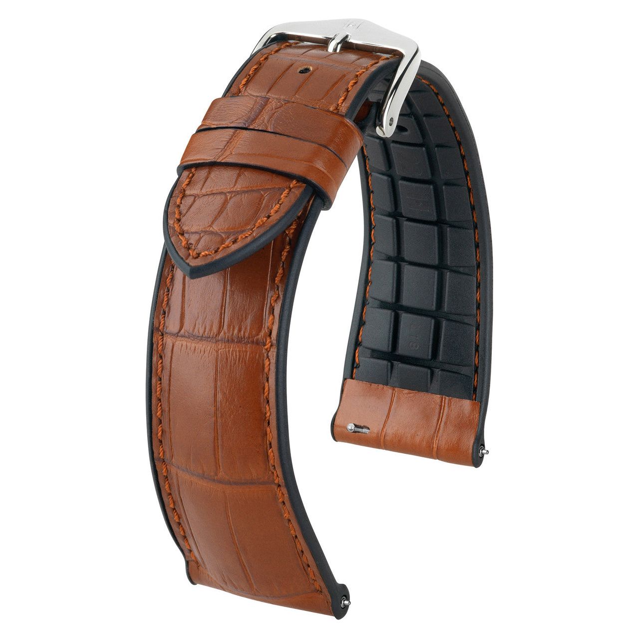 Gold Brown HIRSCH IAN Genuine Alligator Performance Watchband 093 50 07