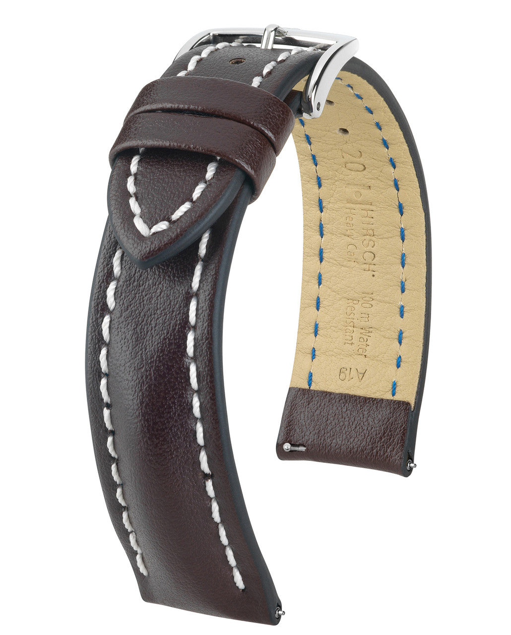 HIRSCH HEAVY CALF Water &amp; Scratch Resistant Calfskin Watch Band 014 75 - Brown