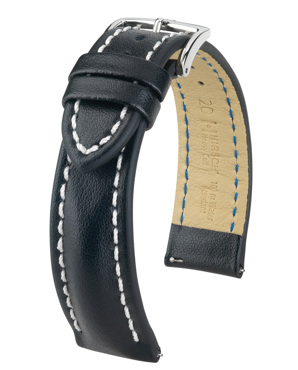 HIRSCH HEAVY CALF Water &amp; Scratch Resistant Calfskin Watch Band, 22mm only 024 75 - Black