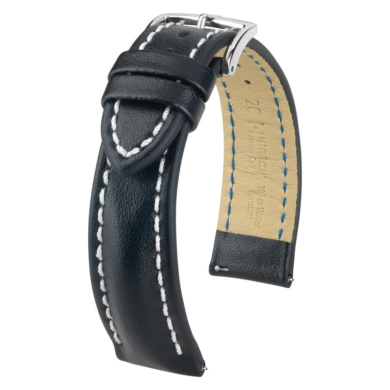 Black HIRSCH HEAVY CALF Water &amp; Scratch Resistant Calfskin Watch Band 014 75